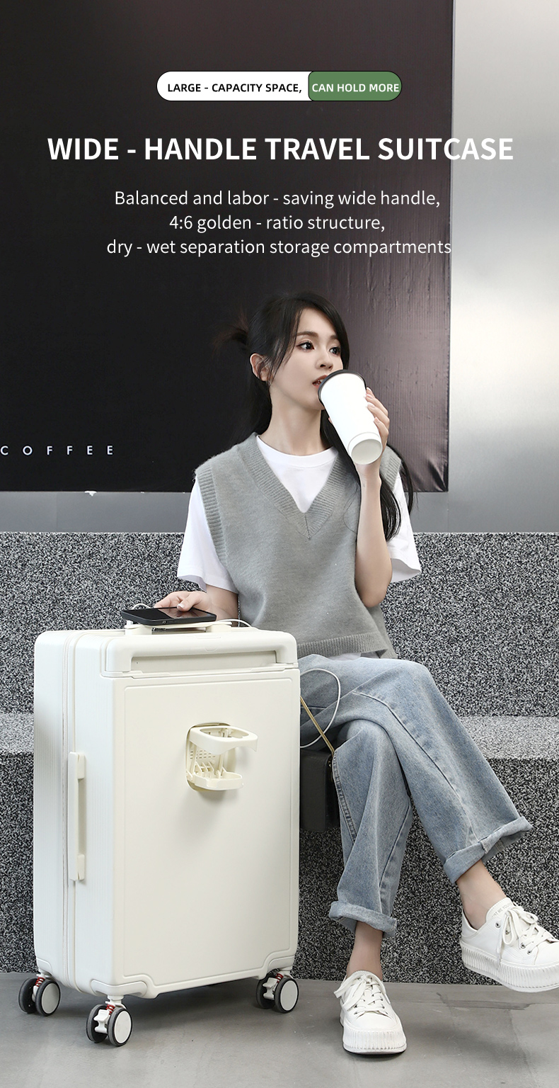 2025 Wide trolley suitcase, balanced force, Wide trolley suitcase 20 inch women's multifunctional travel universal wheel cabin suitcase