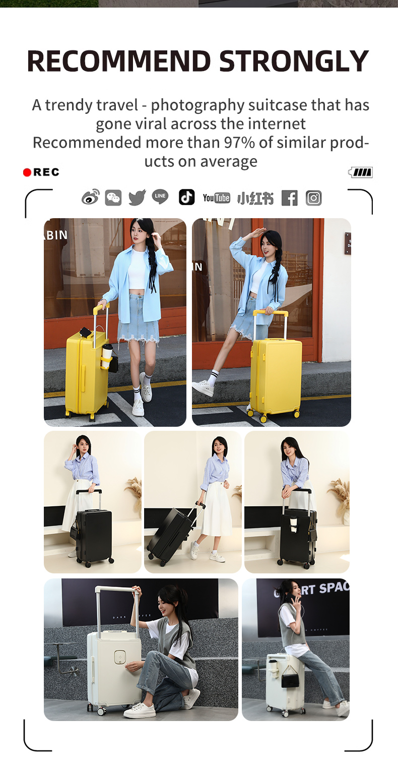 2025 Wide trolley suitcase, balanced force, Wide trolley suitcase 20 inch women's multifunctional travel universal wheel cabin suitcase