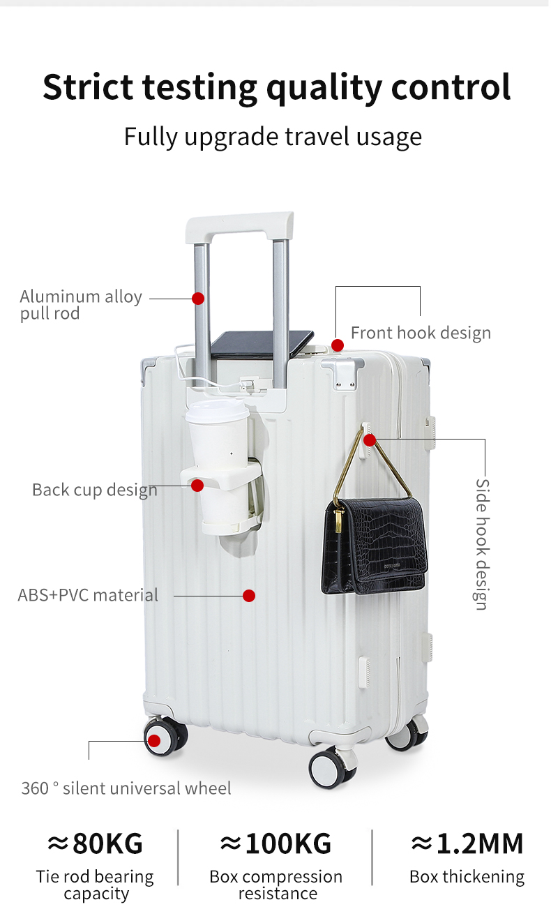 1682-20/22/24/26/28 inch ABS hardshell Ligtweight Carry on suitcase USB Charging interface and cup holder luggage,Family travel suitcase