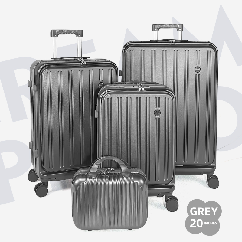 FASHION BUTLE 4-piece family travel suitcase set for overseas travel, high-quality front-opening trolley case with 3-second unpacking