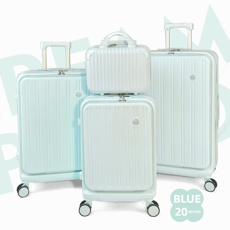 FASHION BUTLE 4-piece family travel suitcase set for overseas travel, high-quality front-opening trolley case with 3-second unpacking