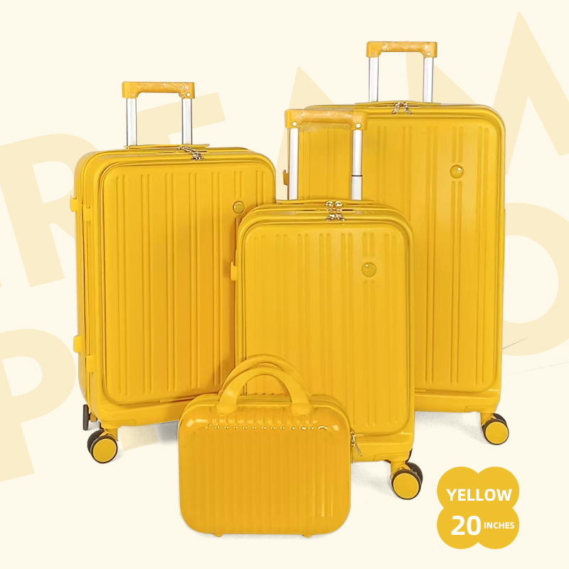 FASHION BUTLE 4-piece family travel suitcase set for overseas travel, high-quality front-opening trolley case with 3-second unpacking