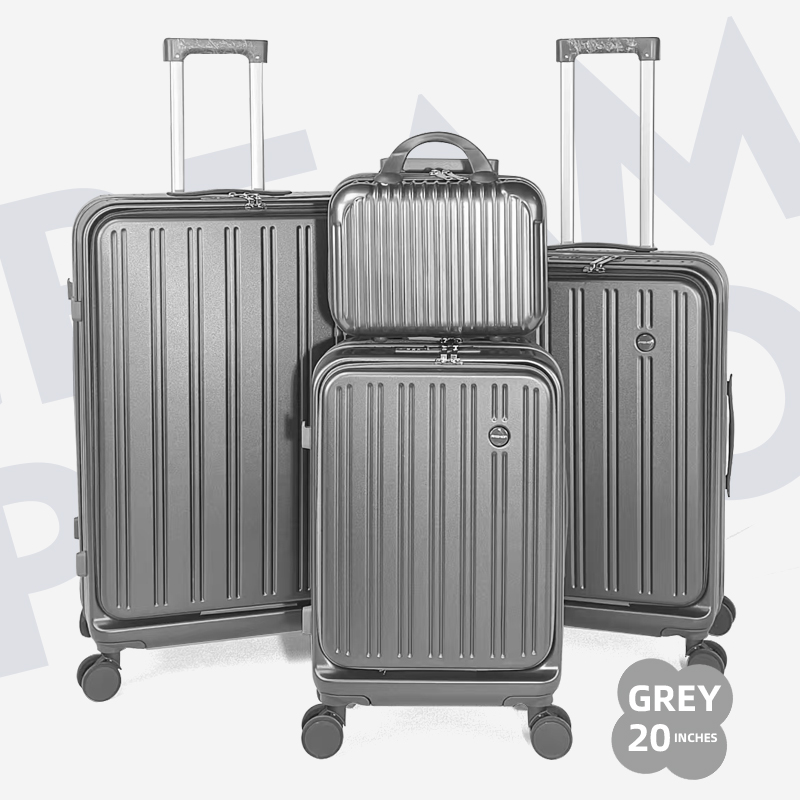 FASHION BUTLE 4-piece family travel suitcase set for overseas travel, high-quality front-opening trolley case with 3-second unpacking