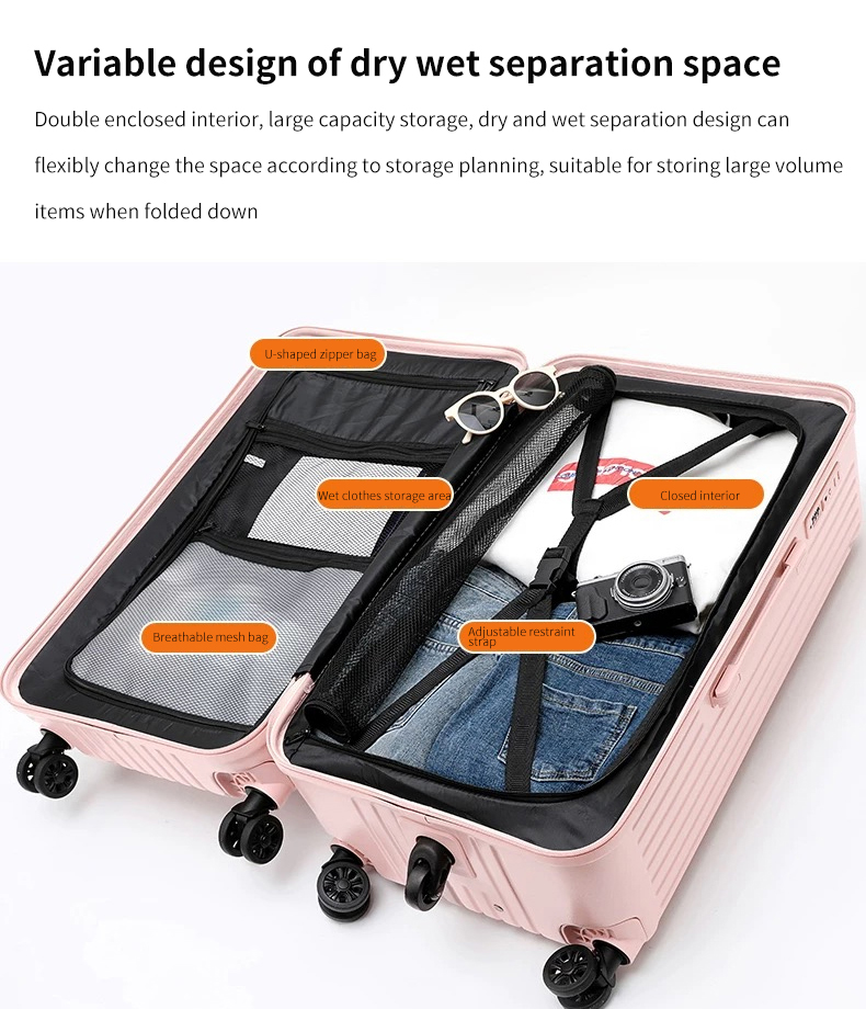 Large capacity, thickened, stylish zippered 28-inch/24-inch men's trolley luggage, women's universal wheel travel luggage with combination lock.