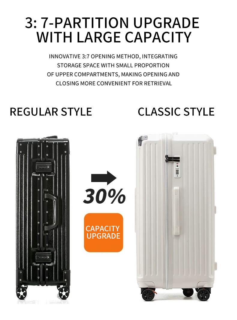 Large capacity, thickened, stylish zippered 28-inch/24-inch men's trolley luggage, women's universal wheel travel luggage with combination lock.