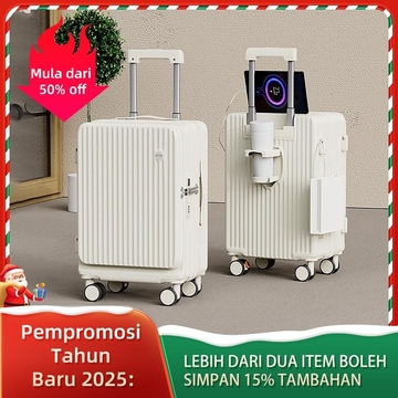 Pembukaan hadapan Bagasi wanita 2024 kata laluan roda berputar 360 ° baru dengan penutup cangkir 18 inci model ringan kecil trolley Bagasi(jaminan 1 tahun, kembalian bebas kerosakan)