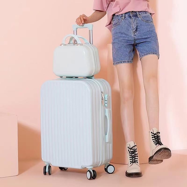 Bagasi Kasus Kosmetik Perempuan Set 2 Kepala 14+20/24/28 inci boleh dipadangkan, Warna Candy Kecil Baru Suitcase Lelaki 4 Roda 360° Kepala Kulit Terkod Travel luggage
