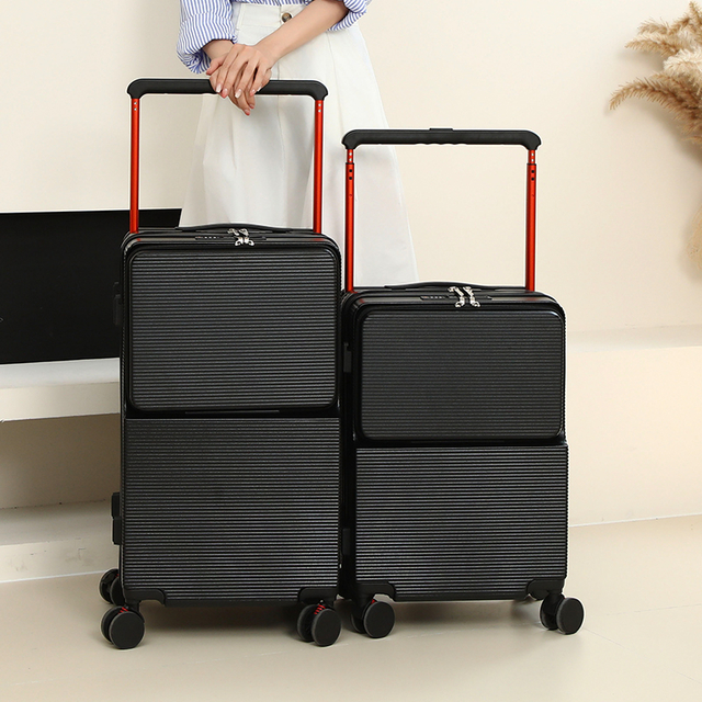 (BJ-9666) New Wide-Handle Front-Opening Suitcase, 20/24in Durable ABS+PC Luggage with Hook &amp; Cup Holder, 360° Silent Wheels &amp; Secure Lock , Trendy Travel Colors (Unisex) | Bags